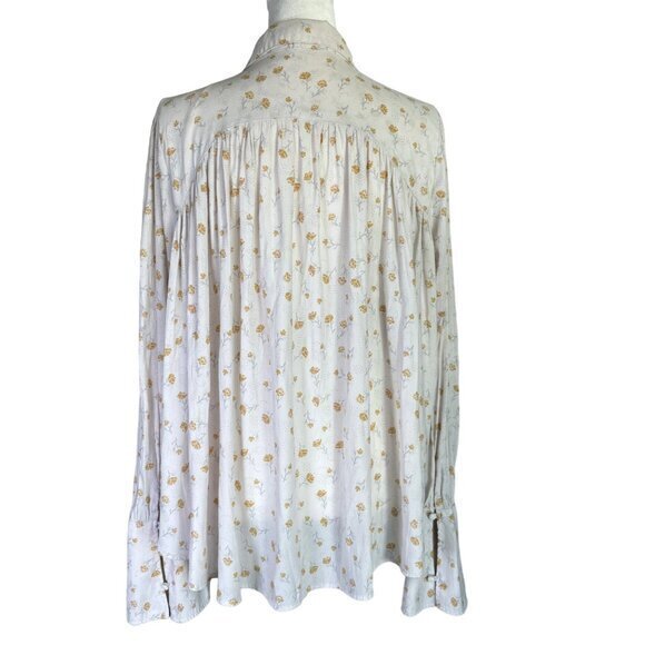 Free People Boho Romantic Flowy Floral Button Hi Low Blouse Top Shirt Size Small - Picture 10 of 13